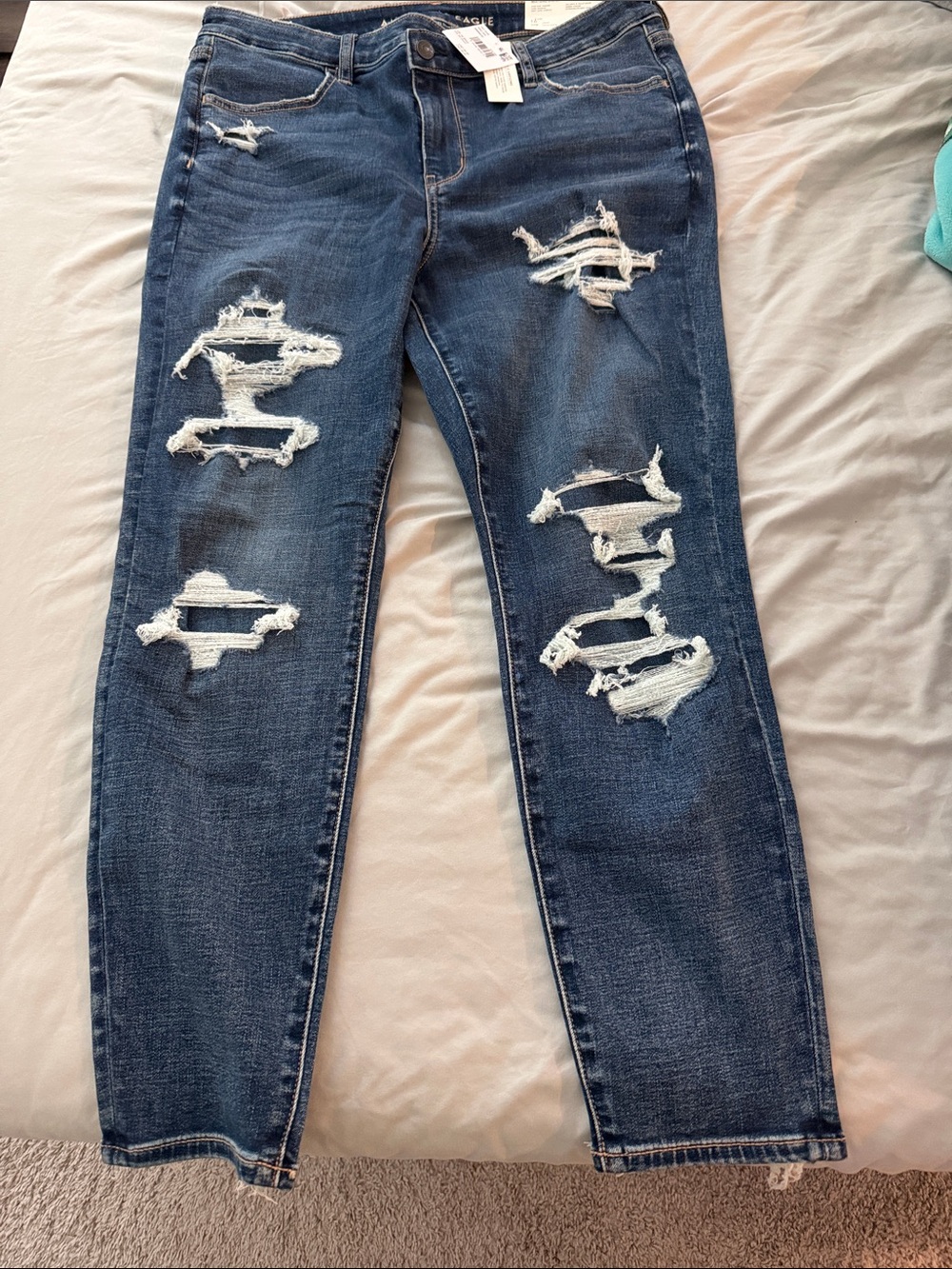 American Eagle Outfitters Distressed Dark Blue Boyfriend Jeans - Picture 1 of 3